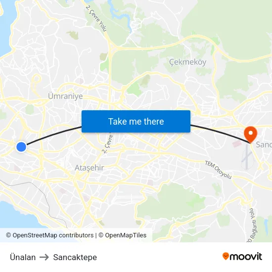 Ünalan to Sancaktepe map