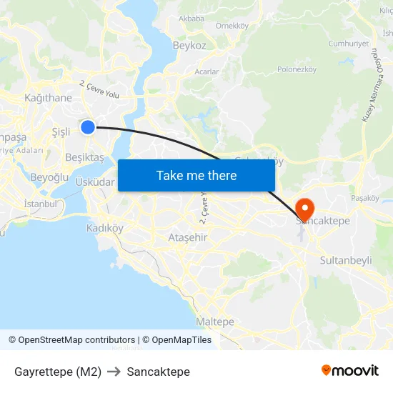 Gayrettepe (M2) to Sancaktepe map