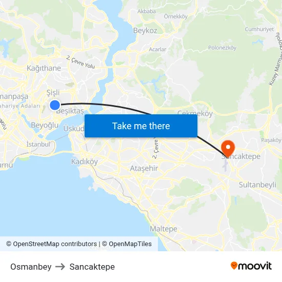 Osmanbey to Sancaktepe map