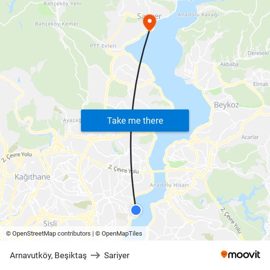 Arnavutköy, Beşiktaş to Sariyer map