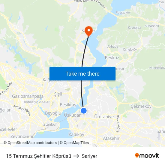 15 Temmuz Şehitler Köprüsü to Sariyer map