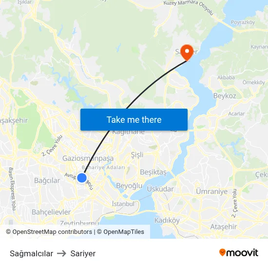 Sağmalcılar to Sariyer map