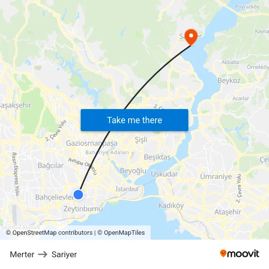 Merter to Sariyer map