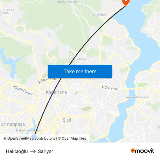 Halıcıoğlu to Sariyer map