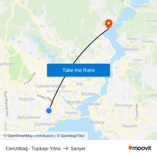 Cevizlibağ - Topkapı Yönü to Sariyer map
