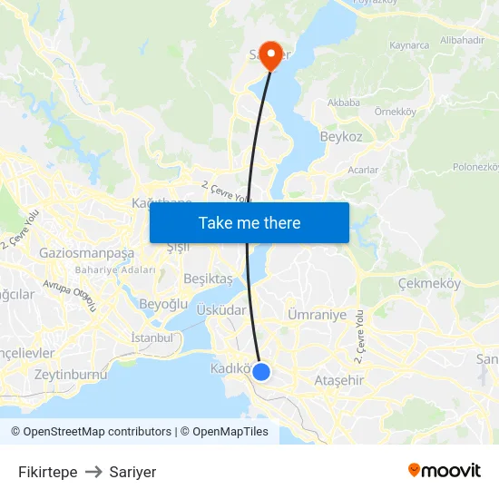 Fikirtepe to Sariyer map