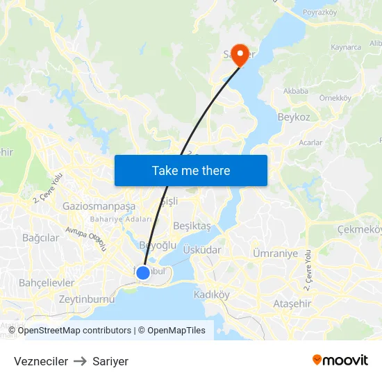 Vezneciler to Sariyer map