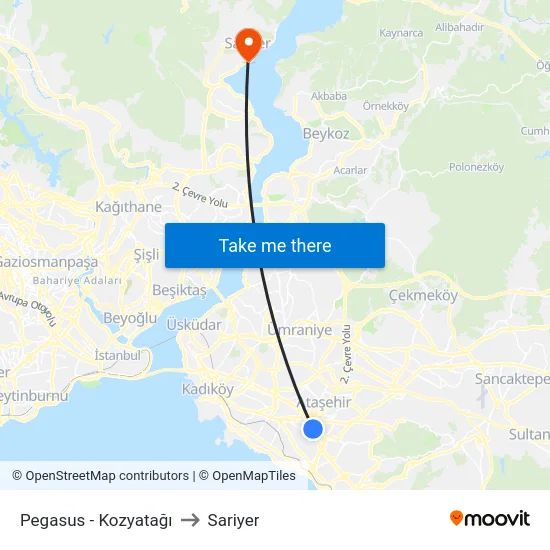 Pegasus - Kozyatağı to Sariyer map