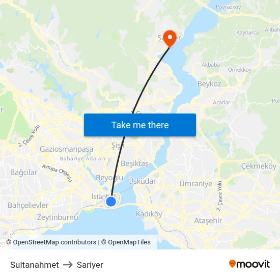 Sultanahmet to Sariyer map