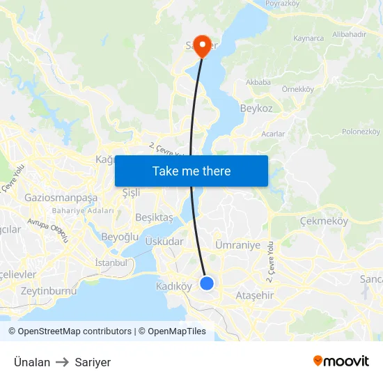 Ünalan to Sariyer map