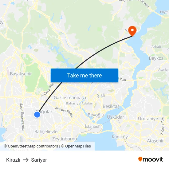 Kirazlı to Sariyer map