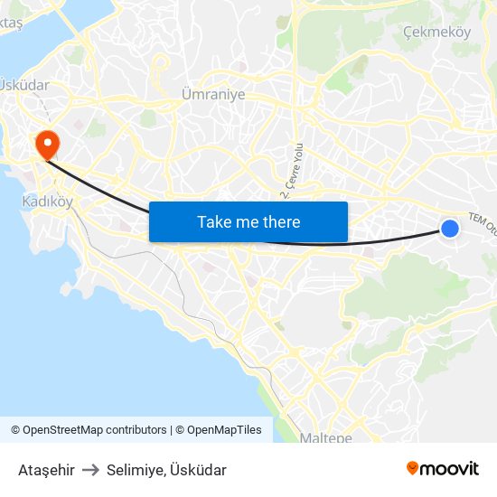 Ataşehir to Selimiye, Üsküdar map