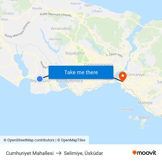 Cumhuriyet Mahallesi to Selimiye, Üsküdar map