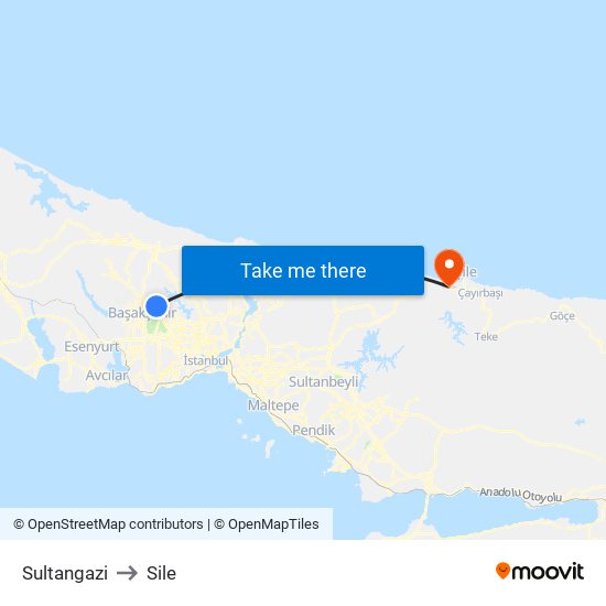 Sultangazi to Sile map