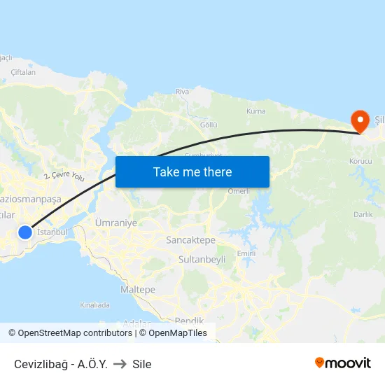 Cevizlibağ - A.Ö.Y. to Sile map