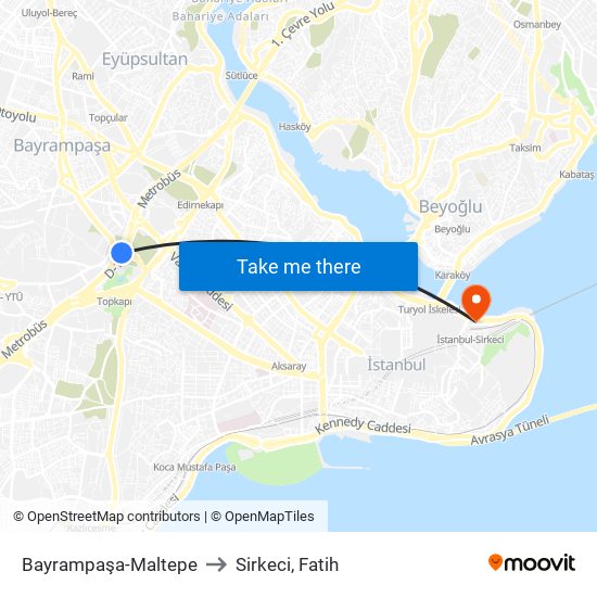 Bayrampaşa-Maltepe to Sirkeci, Fatih map