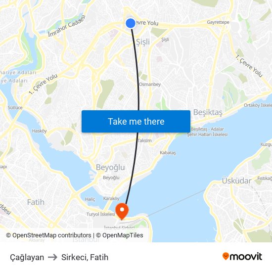 Çağlayan to Sirkeci, Fatih map