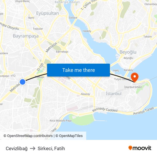 Cevizlibağ to Sirkeci, Fatih map