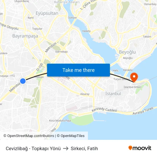 Cevizlibağ - Topkapı Yönü to Sirkeci, Fatih map