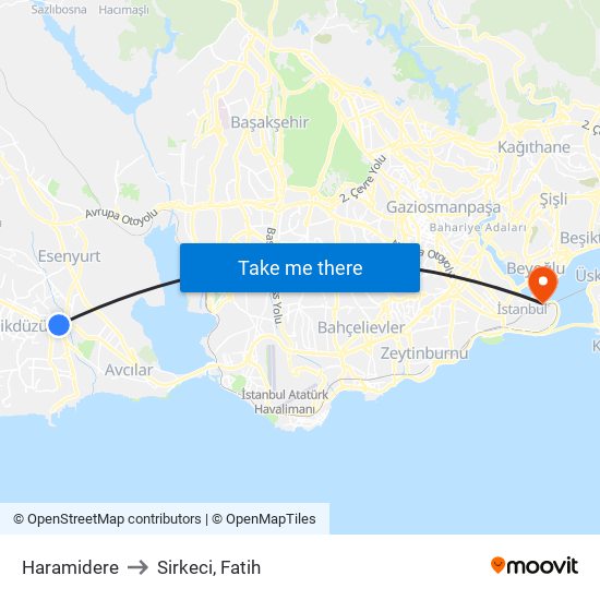 Haramidere to Sirkeci, Fatih map