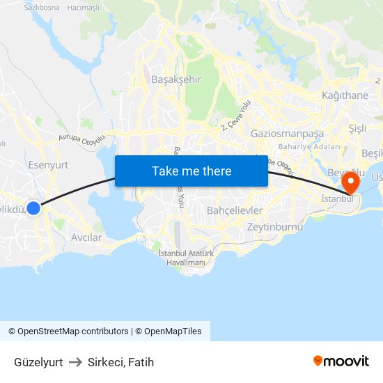 Güzelyurt to Sirkeci, Fatih map