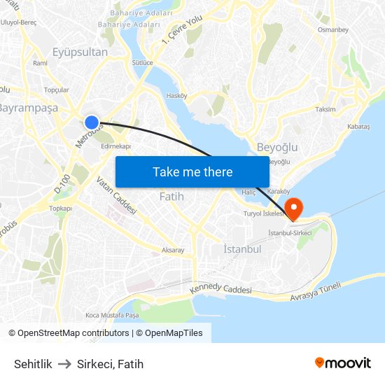 Sehitlik to Sirkeci, Fatih map