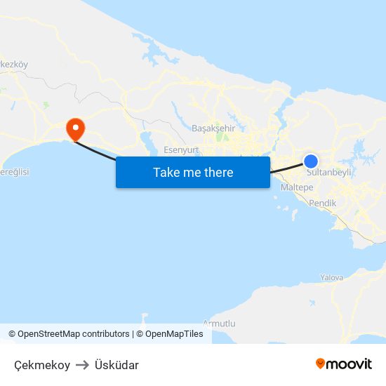 Çekmekoy to Üsküdar map