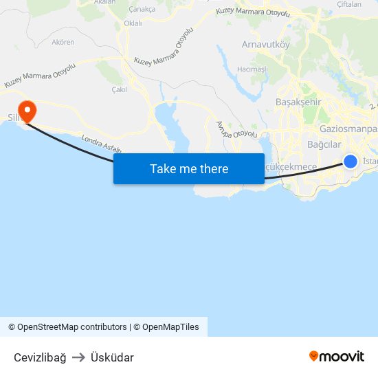 Cevizlibağ to Üsküdar map