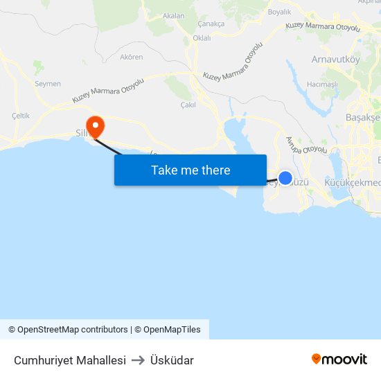 Cumhuriyet Mahallesi to Üsküdar map