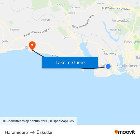 Haramidere to Üsküdar map