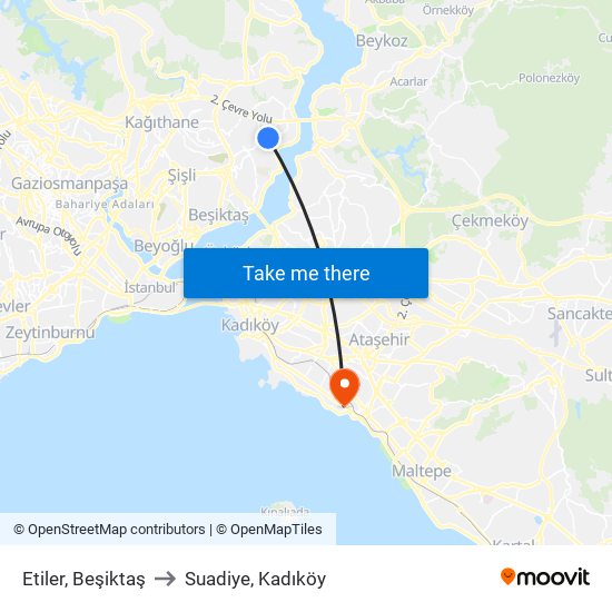 Etiler, Beşiktaş to Suadiye, Kadıköy map