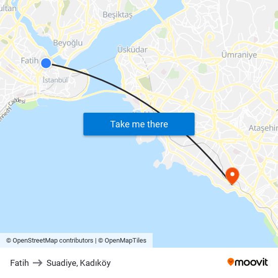 Fatih to Suadiye, Kadıköy map