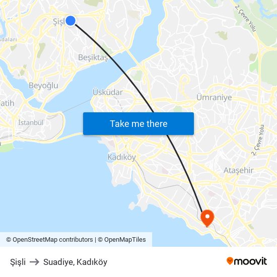 Şişli to Suadiye, Kadıköy map