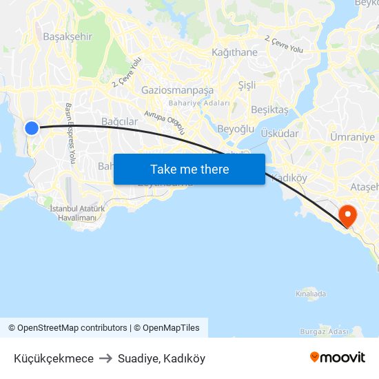 Küçükçekmece to Suadiye, Kadıköy map