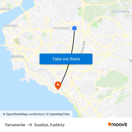 Yamanevler to Suadiye, Kadıköy map