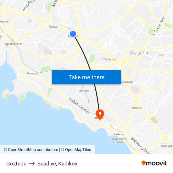 Göztepe to Suadiye, Kadıköy map