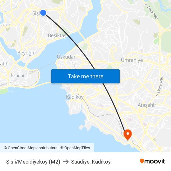 Şişli/Mecidiyeköy (M2) to Suadiye, Kadıköy map