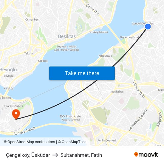 Çengelköy, Üsküdar to Sultanahmet, Fatih map