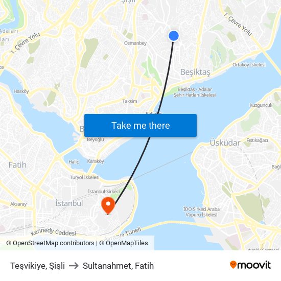 Teşvikiye, Şişli to Sultanahmet, Fatih map