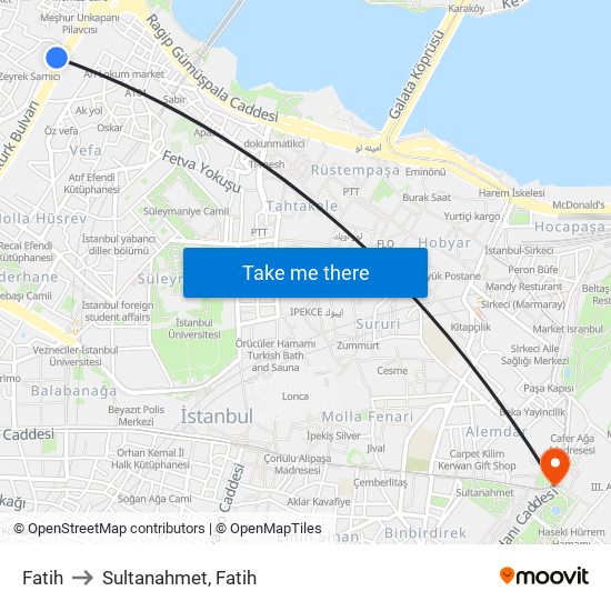 Fatih to Sultanahmet, Fatih map