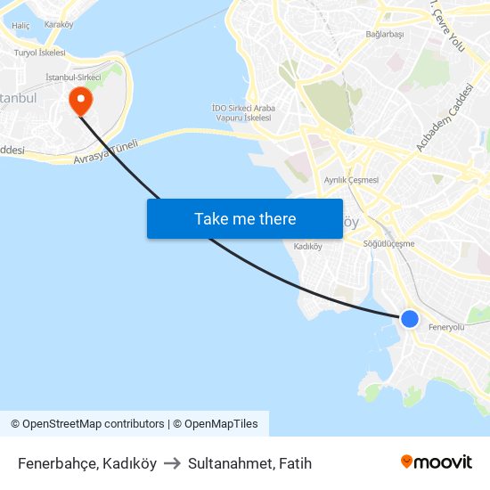 Fenerbahçe, Kadıköy to Sultanahmet, Fatih map