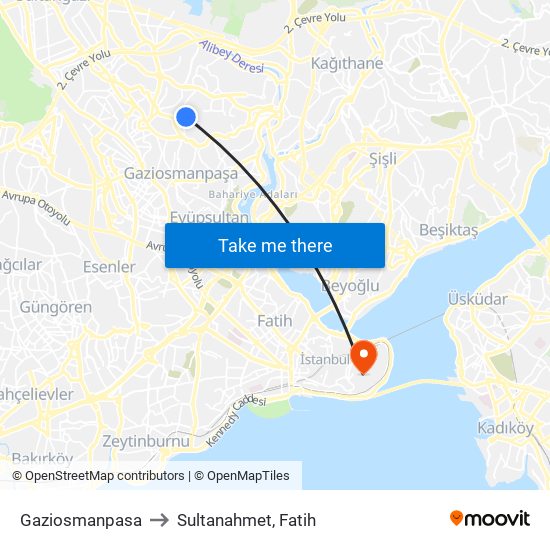 Gaziosmanpasa to Sultanahmet, Fatih map