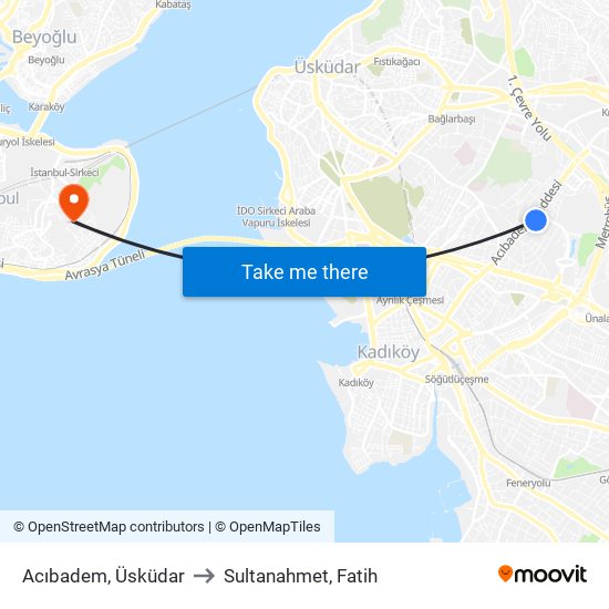 Acıbadem, Üsküdar to Sultanahmet, Fatih map
