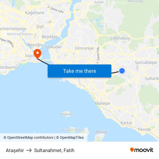 Ataşehir to Sultanahmet, Fatih map