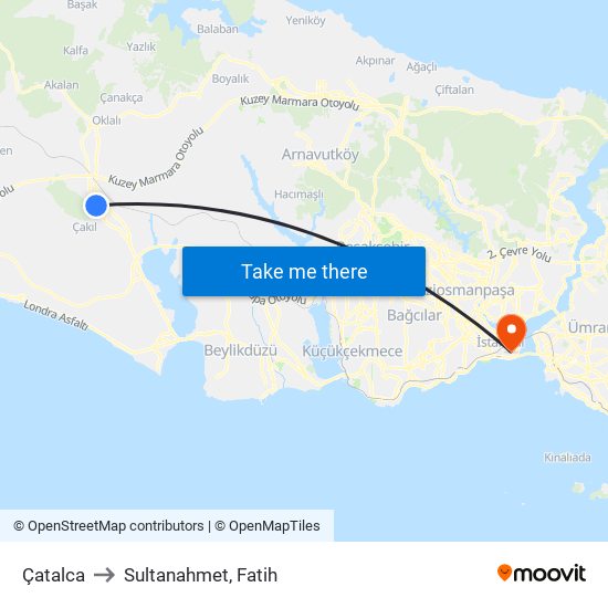 Çatalca to Sultanahmet, Fatih map
