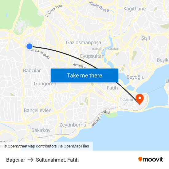Bagcilar to Sultanahmet, Fatih map