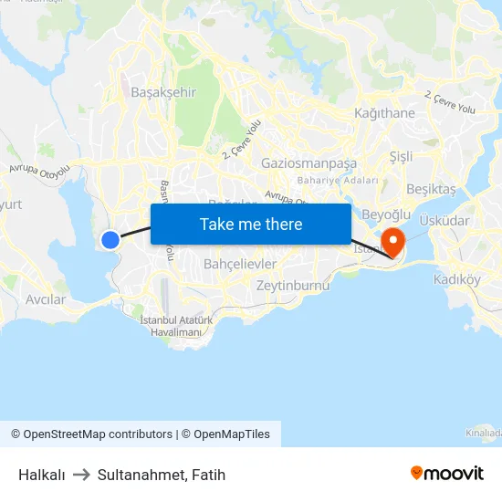 Halkalı to Sultanahmet, Fatih map