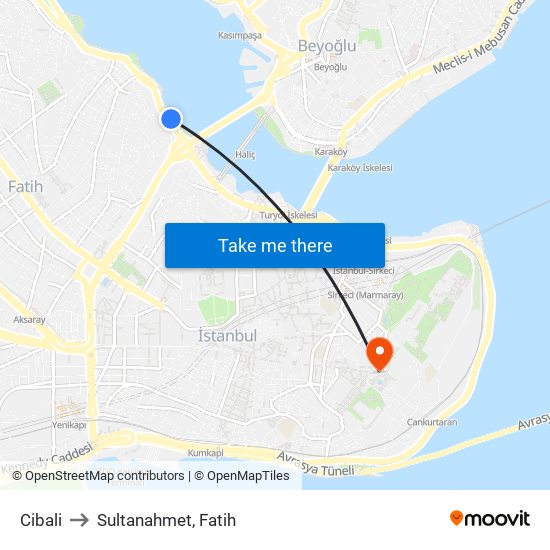 Cibali to Sultanahmet, Fatih map