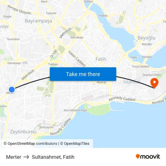Merter to Sultanahmet, Fatih map