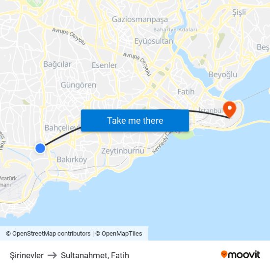 Şirinevler to Sultanahmet, Fatih map